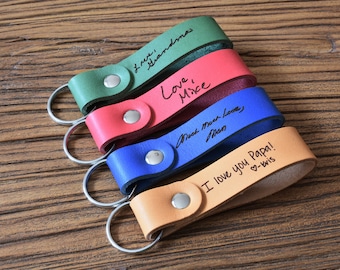 Personalized handwriting keychain, actual handwritten keychain, engraved genuine leather keychain, memorial gift, gift for mom, gift ideas