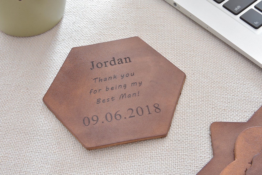 Ensemble Coasters, Sous-Verres en Cuir Personnalisés, Gravés sur Mesure, Cadeau de Mariage, Pour Ell