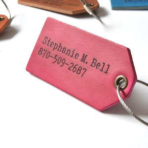 Personalized Name Luggage Tags W Strap | 11 Colors - 15 Designs | Engraved Leather Traveler Gifts for Women, Men, Kids. Custom Monogrammed Luggage