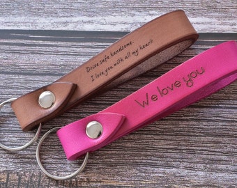 Womens keychain, stamped leather, handmade leather lanyard, car keychain, gift for her, anniversary gifts, coffee, personalized unique gift