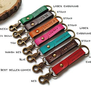 Personalized keychain, mens, womens, key chain, custom coordinate keychain, monogrammed, anniversary gifts for women, leather key fob image 7