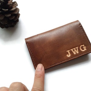 Portafoglio tasca frontale, porta carte di credito sottile, pelle, portafoglio minimalista conciato al vegetale bifold, regalo groomsmen, portafoglio monogrammato, LT545