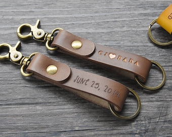 Leather key chain, custom keychain, personalized keychain, hand stamped, engraved key ring, coordinate, birthday gift, wedding gift