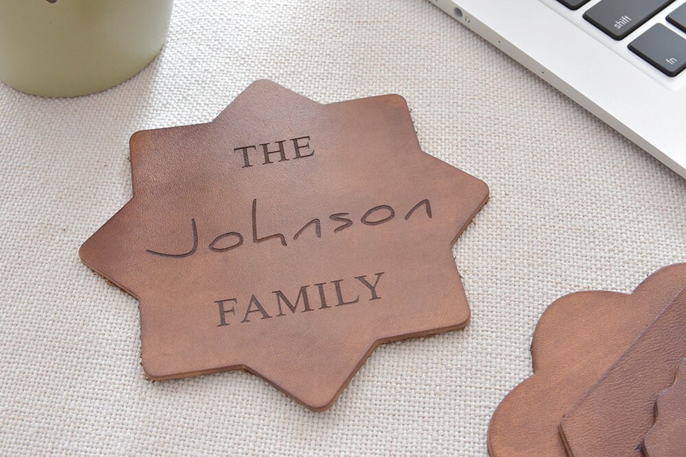 Coasters, Sous-Verres en Cuir Personnalisés, Cadeau Pour Elle, de Mariage, Crémaillère Fait Main, Gr