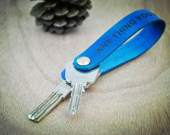 Custom Keychain, Mens Keychain, Handmade, Leather Bag Charm, for Her, Xmas Ornaments, Genuine Leather, Key Chain, Keyfob, Keyholder, Blue