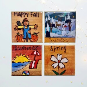 Seasons Changing Coasters: Hand-Painted Ceramic Tile Coasters, Set of 4