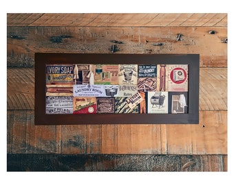 Modern Laundry Sign: Vintage Ad Collage, Wooden Wall Art (14” x 32”)