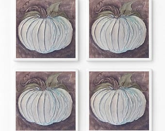 White Pumpkin Coasters: Fall Decor, Resin Coasters, Set of 4