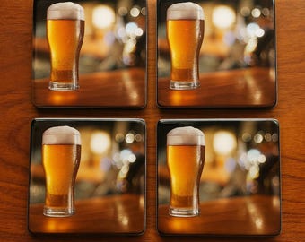 Craft Beer Coasters: Decoupage Ceramic Tile Coasters, Set of 4