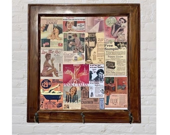 Vintage Ad Collage Wall Art with Towel Hooks: Camay Soap Decor