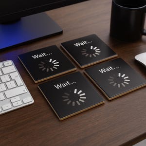 Computer Coaster Set: Hand Painted Ceramic Tech Decor