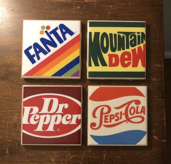 Vintage Soda Logo Coasters: 80s Retro Drink Decor - Etsy