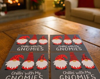 Gnome Christmas Coasters: Ceramic Tile Art, Set of 4