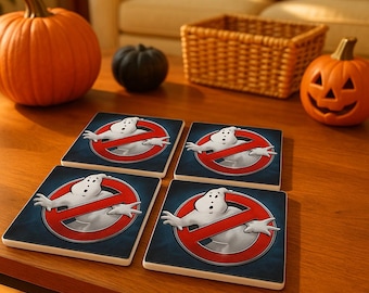 Ghostbusters Logo Coasters: 80s Retro Movie Decor, Halloween Party Favors