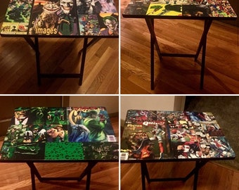 Custom Decoupage Comic Book TV Tray: DC Comic Art Folding Table