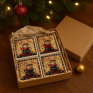Keramische onderzetters Coffee Time: handgeschilderd koffiekopdecor, set van 4 inch