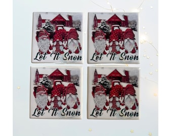 Christmas Gnome Coaster Set: Farmhouse Holiday Decor