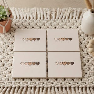 Boho Heart Ceramic Coasters: Brown Hearts, Drink Decor, Set of 4