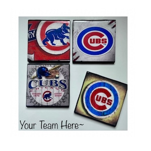 Chicago Cubs Coaster Set: Hand-Painted Ceramic Baseball Decor