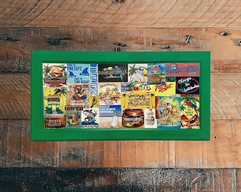 Jimmy Buffett Parrot Head Sign: Beach Bar Decor, White Frame (16x38)