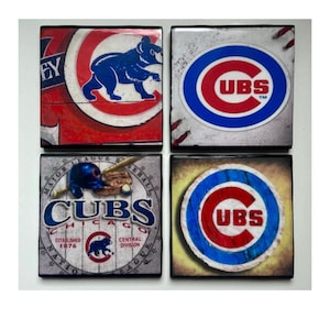 Chicago Cubs Coasters: Hand Painted Ceramic Baseball Decor (Set of 4)