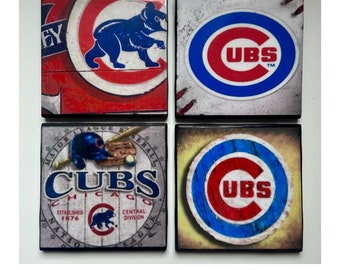 Chicago Cubs Coasters | Chicago cubs, Chicago Cubs art, sports coasters, baseball decor, game room decor, beer coasters, coasters for dad
