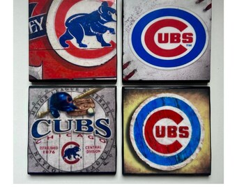 Chicago Cubs-onderzetters: handgeschilderd keramisch honkbaldecor (set van 4)