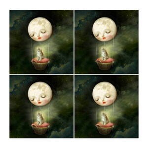 Keramikfliesen Kunst | Fantasie, Katzen Untersetzer, Katze und Mond, Fliese Untersetzer, Untersetzer Sets, Keramik Untersetzer, Katzenliebhaber Dekor, Katzenliebhaber Geschenk