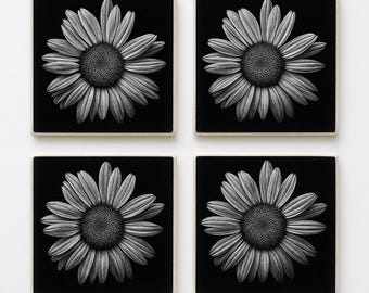 Kakelunderläggsset med tusenskönor: Svartvit blomdekoration