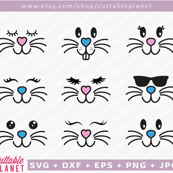 Faccia da coniglio in formato SVG, DXF, EPS, PNG, JPG, download istantaneo, Pasqua in formato SVG