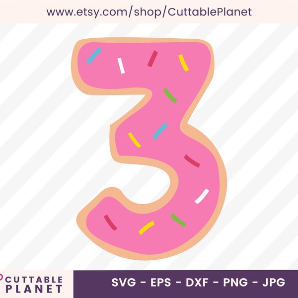 3rd Birtdhay pink donut svg, dxf, eps, png, jpg, number three pink donut svg, number clip art