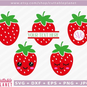 Erdbeere Svg, Dxf, Eps, süße Erdbeere, Kawaii Erdbeere Svg, geteilte Erdbeere, Monogramm Erdbeere