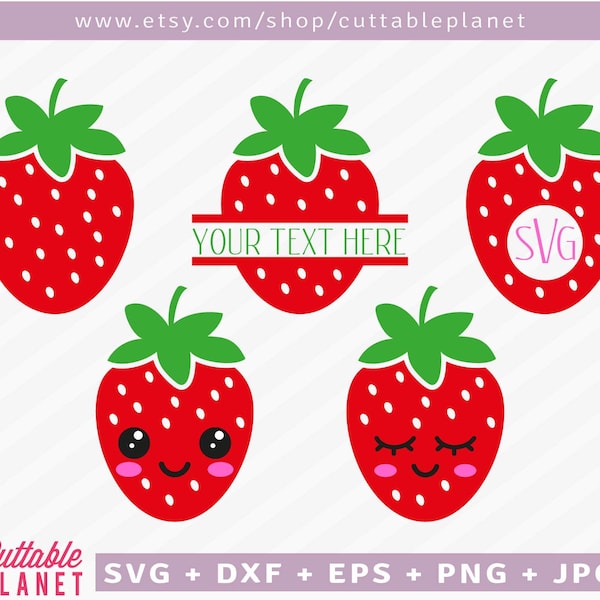 Strawberry svg, dxf, eps, cute strawberry, kawaii strawberry svg, split strawberry, monogram strawberry