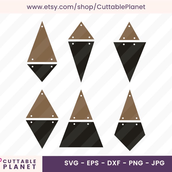 Hanging triangle earring template svg, dxf, eps, png, jpg, compound hanging two parts earring svg