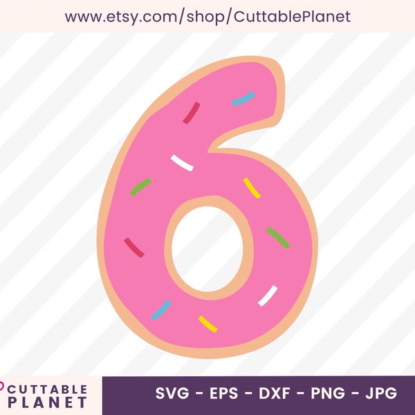 Sixth birthday number pink donut svg, dxf, eps, png, jpg, instant download