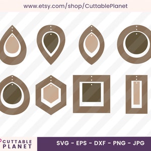 Two parts earrings template svg, dxf, eps, png, jpg, instant download (Code TP)
