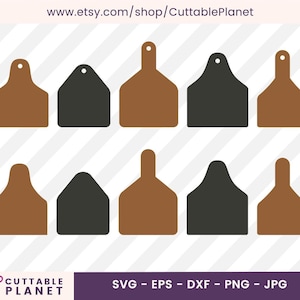 Modelo de brincos de etiqueta de orelha de vaca svg, dxf, eps, png, jpg, etiqueta de orelha de vaca de couro sintético svg