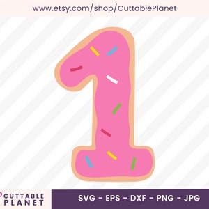 Rosa Donut ersten Geburtstag Svg, Dxf, Eps, Png, jpg, Nummer eins Donut Svg