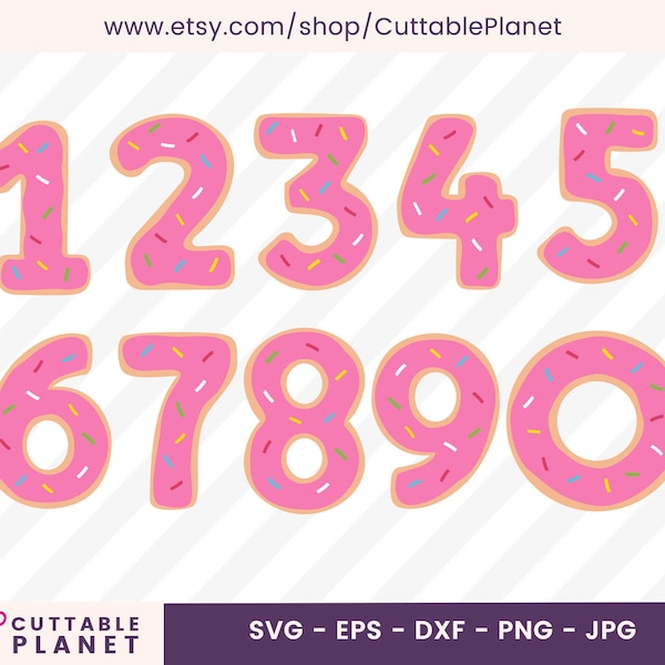 Pink donut numbers svg, dxf, eps, png, jpg, Birthday donuts svg