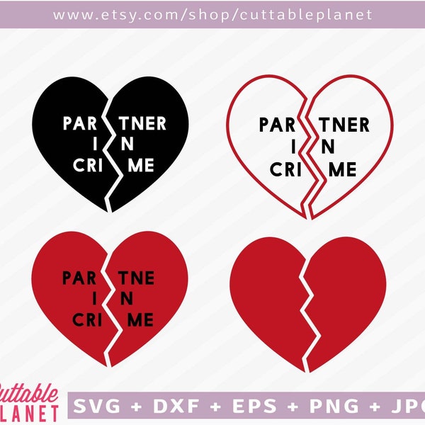 Partner in crime svg, dxf, eps, friends heart svg, dxf, eps, broken heart friends svg, dxf, eps