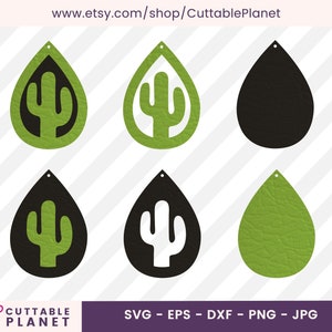 Cactus earring sjabloon svg, dxf, eps, png, jpg, cactussen earring sjabloon svg, cactus faux leder svg, cactus gesneden laser svg
