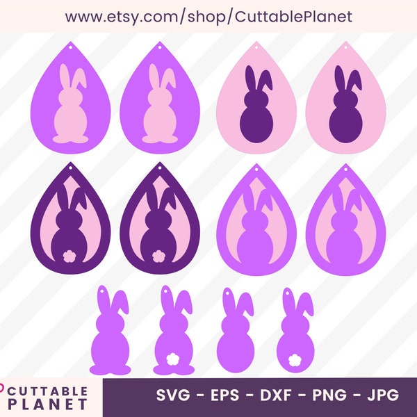 Bunnies earring template svg, dxf, eps, png, jpg, instant download, easter earrings