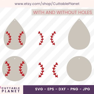 Baseball earring template scg, dxf, eps, png, jpg, instant download , teardrop earring