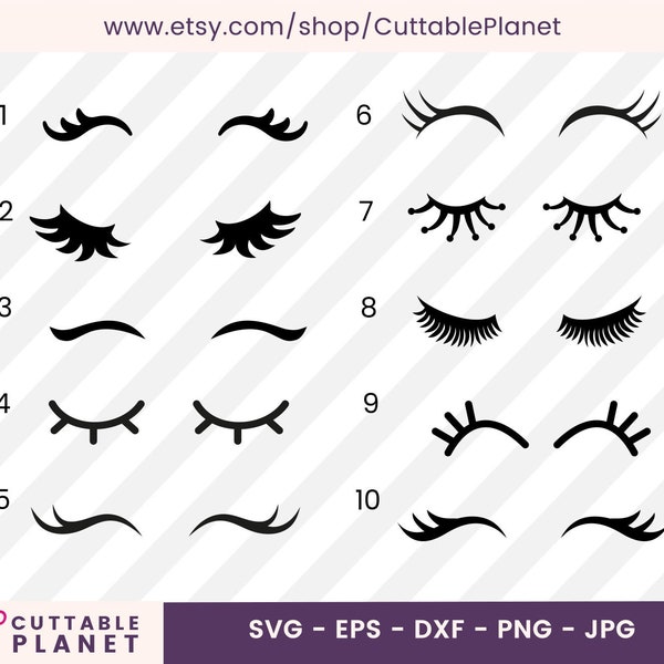 Eyelashes bundle svg, dxf, eps, jpg, png, unicorn eyelashes svg, cute eyelashes clipart