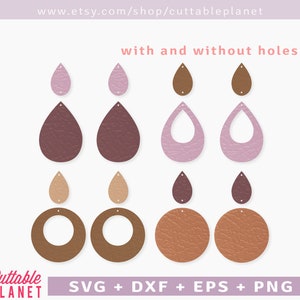 Teardrop oorbel sjabloon svg, dxf, eps, png, cirkel earrin template svg, twee delen oorbellen