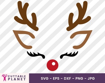 Reindeer Face Christmas svg, dxf, eps, png, jpg, cute reindeer Xmas svg