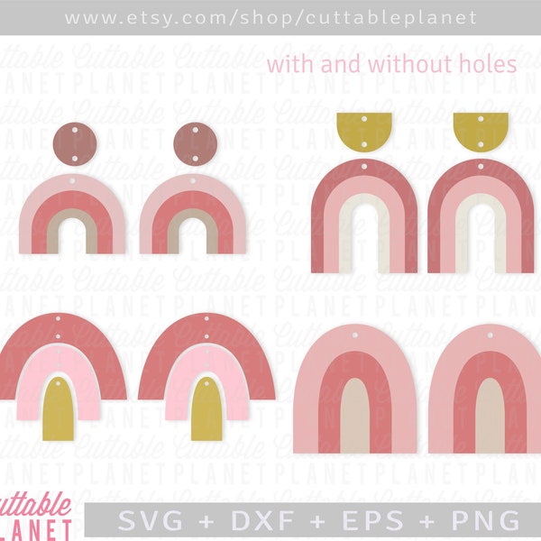 Rainbow earrings svg, dxf, eps, png, arch earring template svg, stacked rainbow earrings