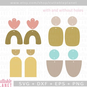 Two parts earrings svg, dxf, eps, png, semicircle earring svg, circle earring svg, clay polymer earrings svg