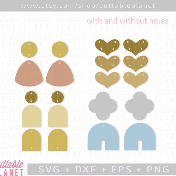 Two parts earrings svg, dxf, eps, png, half circle earring svg, arch earring svg, heart earrings svg
