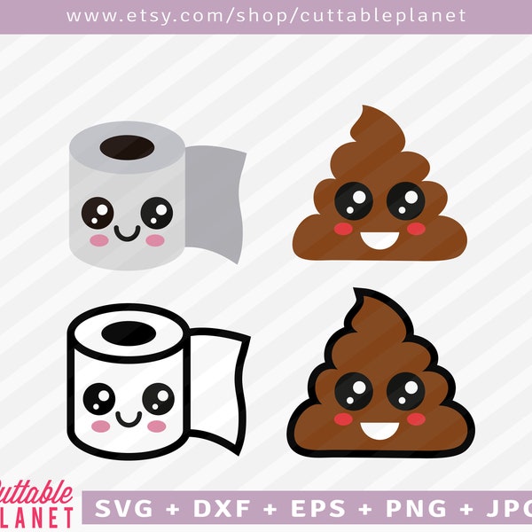 Toilet paper svg, dxf, eps, png, jpg, kawaii paper toilet svg, kawaii poop svg